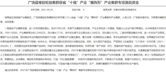 廣饒縣橡膠輪胎集群成為東營市第二個入選省“十強”產業“雁陣形”產業集群的產業集群 廣饒縣橡膠輪胎集群成為東營市第二個入選省“十強”產業“雁陣形”產業集群的產業集群