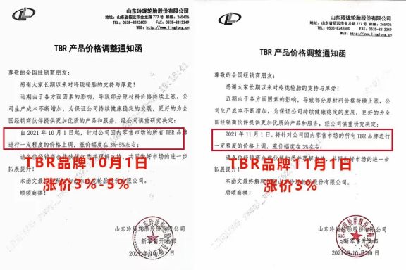 玲瓏輪胎TBR輪胎10月1日漲價3%-5%,11月1日TBR輪胎再次漲價3%。 玲瓏輪胎TBR輪胎10月1日漲價3%-5%,11月1日TBR輪胎再次漲價3%。