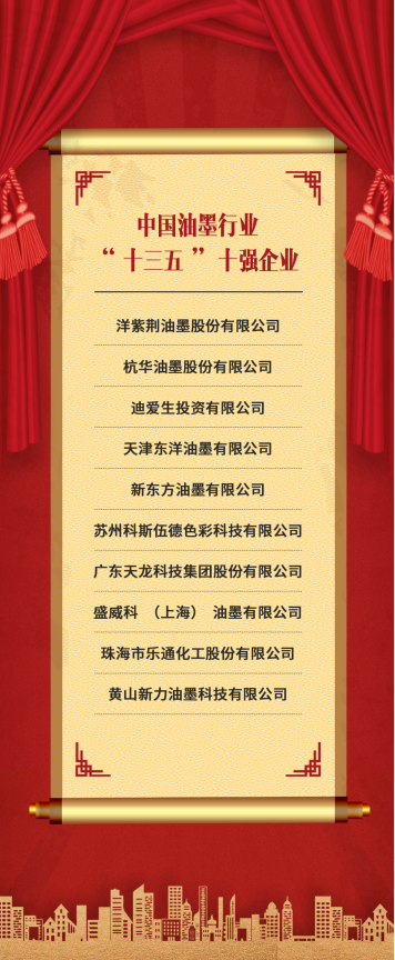 中國油墨行業“十三五”十強企業