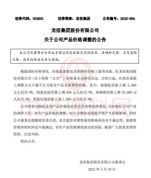 漲“鈦“狠！龍佰集團今年漲3次！原料、涂料、防水繼續開漲！