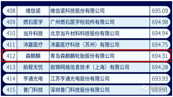 中國新經濟500強，森麒麟入選