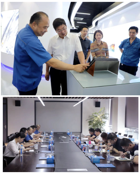 沈董對各位領導蒞臨企業考察表示歡迎。在參觀了生產車間和綜合展廳后，沈董向穆運安一行介紹了公司發展歷程、主導產業、國內外市場等情況，特別是近年來雙箭在推動創新改革，自動化、智能制造等方面所取得的各項成果。并就公司堅持創新驅動發展，不斷加大科技研發投入，加快推進產品迭代升級，提高核心產品市場占有率、競爭力等方面的工作作了匯報交流。