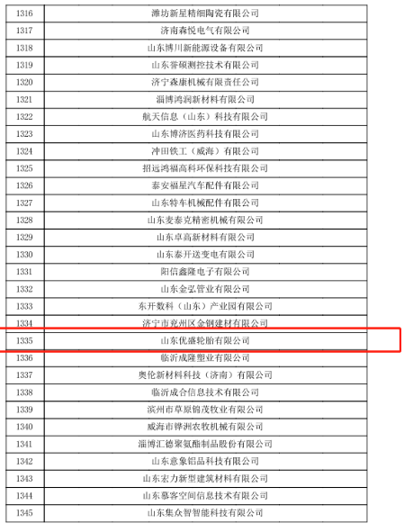 　高新技術(shù)企業(yè)的認(rèn)定，是對山東優(yōu)盛輪胎有限公司研發(fā)實(shí)力、技術(shù)實(shí)力、綜合實(shí)力等多方面的認(rèn)可，也是對山東優(yōu)盛輪胎有限公司堅持科技創(chuàng)新、技術(shù)創(chuàng)新的肯定。