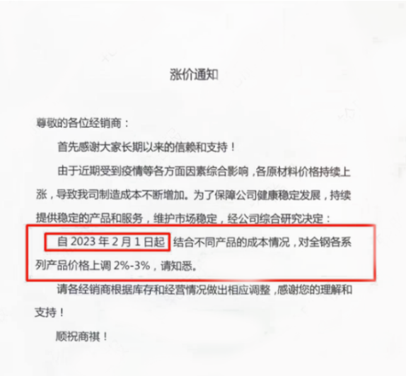 漲價硝煙已“燃”至2023年2月春節后