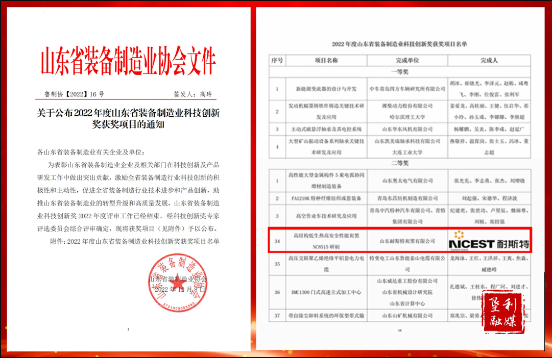 墾利區(qū):喜報!耐斯特炭黑公司榮獲山東省裝備制造業(yè)協(xié)會科技創(chuàng)新獎 墾利區(qū):喜報!耐斯特炭黑公司榮獲山東省裝備制造業(yè)協(xié)會科技創(chuàng)新獎