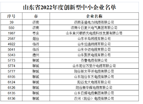 多家電線電纜企業被評為“山東省2022年度創新型中小企業” 多家電線電纜企業被評為“山東省2022年度創新型中小企業”