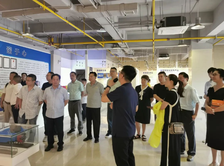 考察團(tuán)一行在雙虎涂料營銷總監(jiān)歐隆杰的帶領(lǐng)下參觀了雙虎涂料的展廳，并在質(zhì)量總監(jiān)李玉花的引領(lǐng)下參觀了智能制造車間和曝曬場等場地。