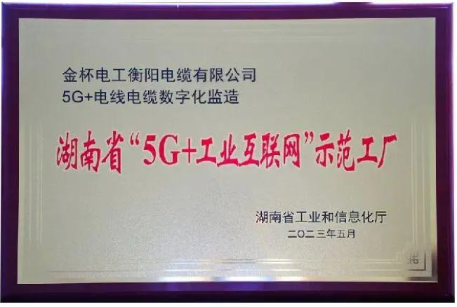 金杯電纜榮獲湖南省“5G+工業互聯網”示范工廠殊榮