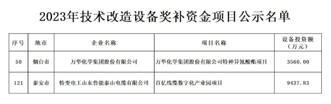 根據山東省政府《關于印發2023年“穩中向好、進中提質”政策清單(第一批)的通知》(魯政發〔2022〕18號)以及《關于組織申報2023年技術改造設備獎補資金項目的通知》(魯工信規〔2023〕109號)的要求，山東省工業和信息化廳積極組織并展開了2023年技術改造設備獎補資金項目評審工作。在經歷了企業申報、各市推薦、財務審核、專家評審、部門核查等多個環節后，最終擬定了包含216個項目的2023年技術改造設備獎補資金項目名單。